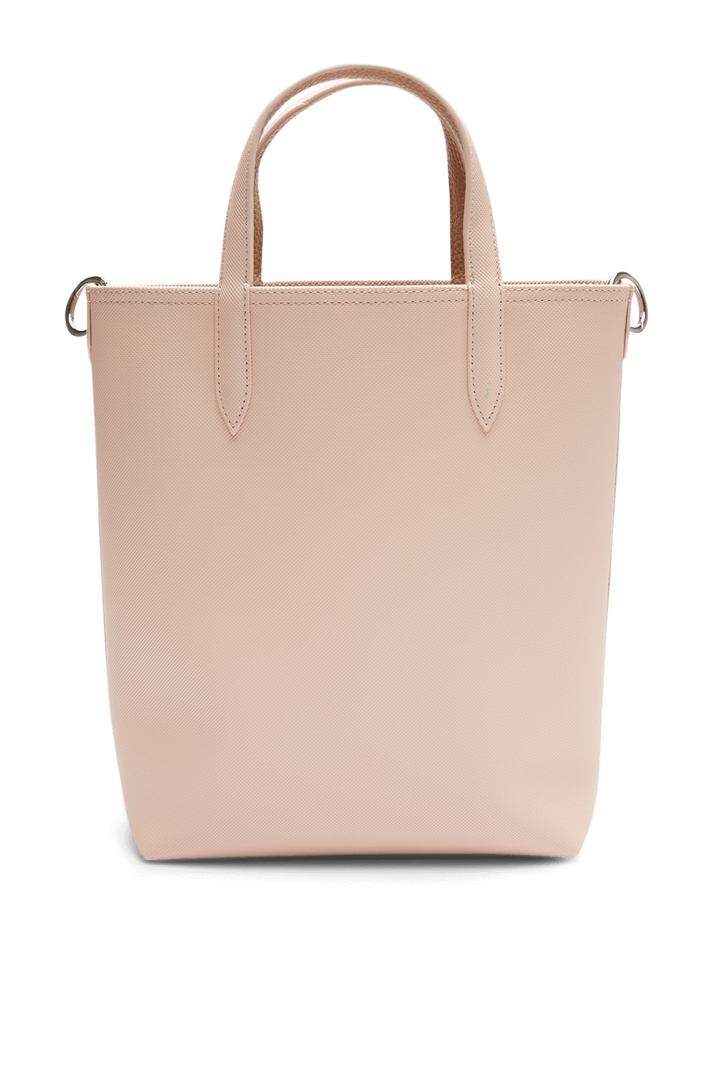 תמונה אחורית של תיק נשיאה ורוד עם פאוץ' תואם