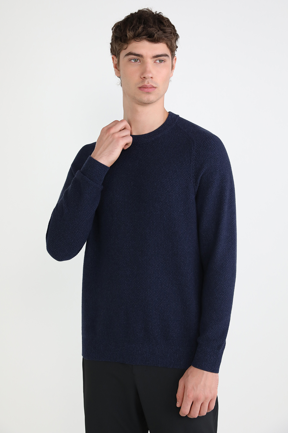 תמונת דוגמן קידמית של Textured Knit Crewneck Sweater