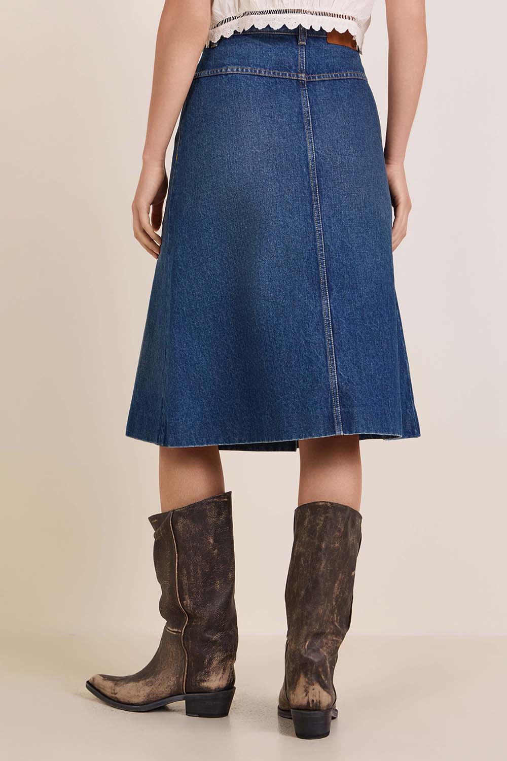 תמונת דוגמן אחורית של חצאית ג'ינס