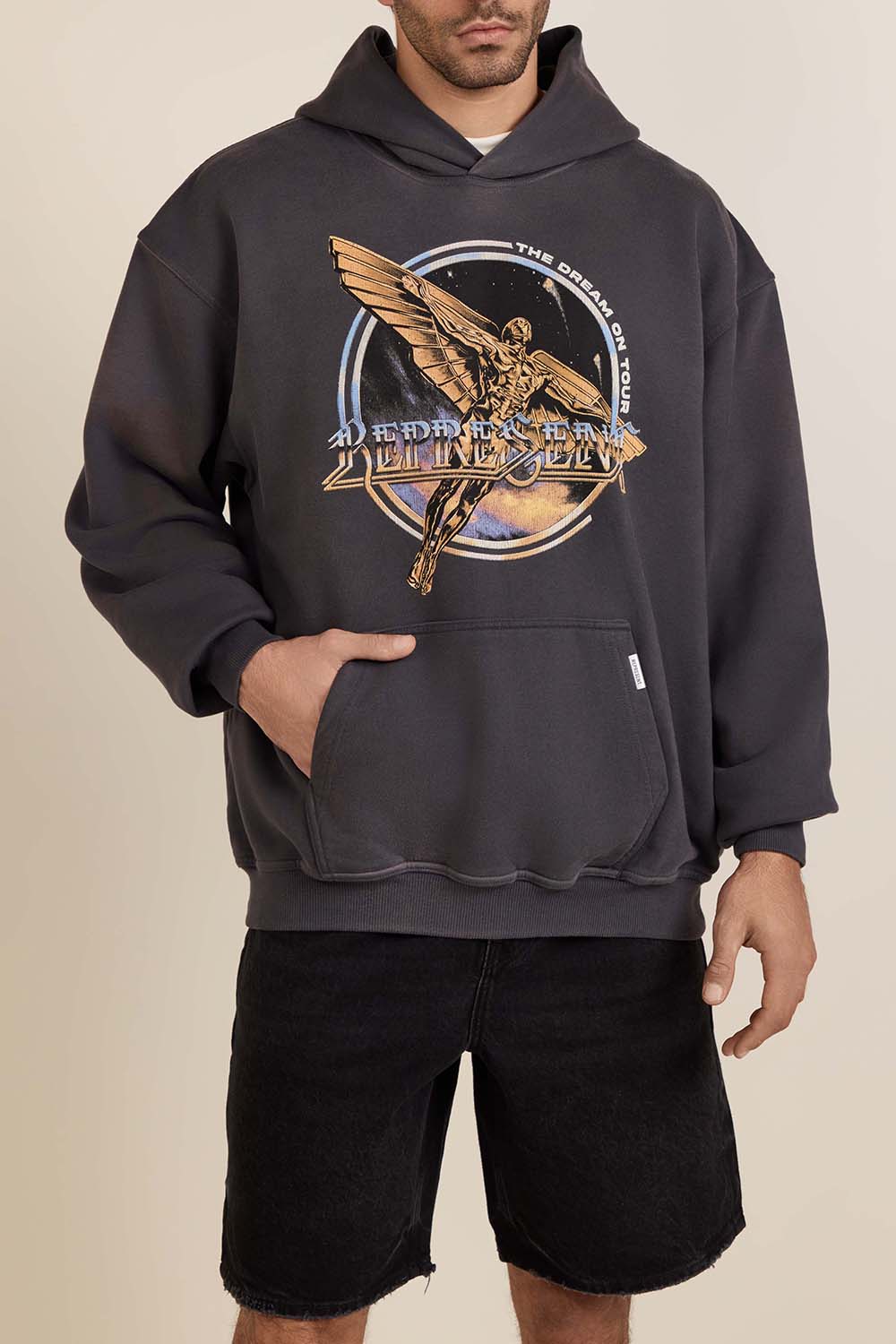 תמונת דוגמן קידמית של קפוצ'ון כותנה עם הדפס