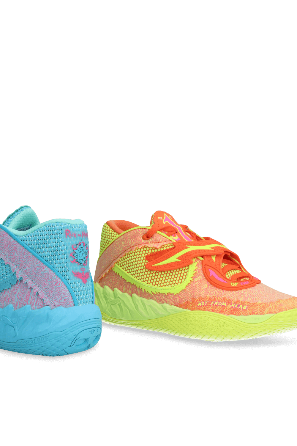 תמונת תקריב של פומה X מלו נעלי כדורסל MB.05 ריק אנד מורטי