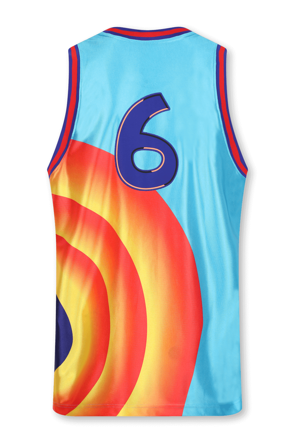 תמונה אחורית של נייקי X ספייס ג'אם 2 גופייה עם הדפס ססגוני