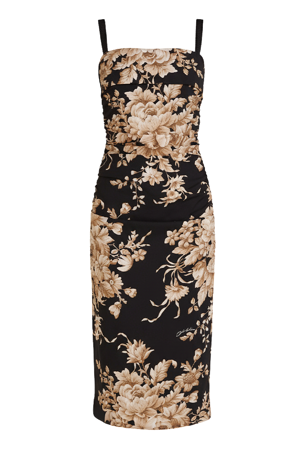 תמונה קידמית של שמלת משי בהדפס פרחים