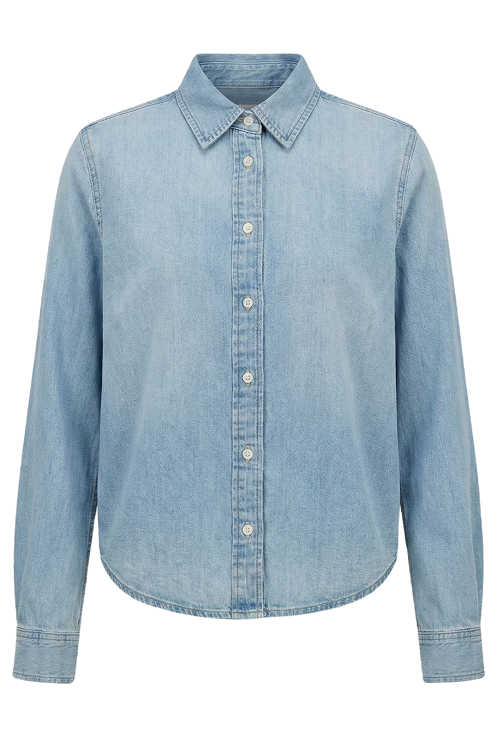 תמונה קידמית של חולצת ג'ינס מכופתרת קרופ