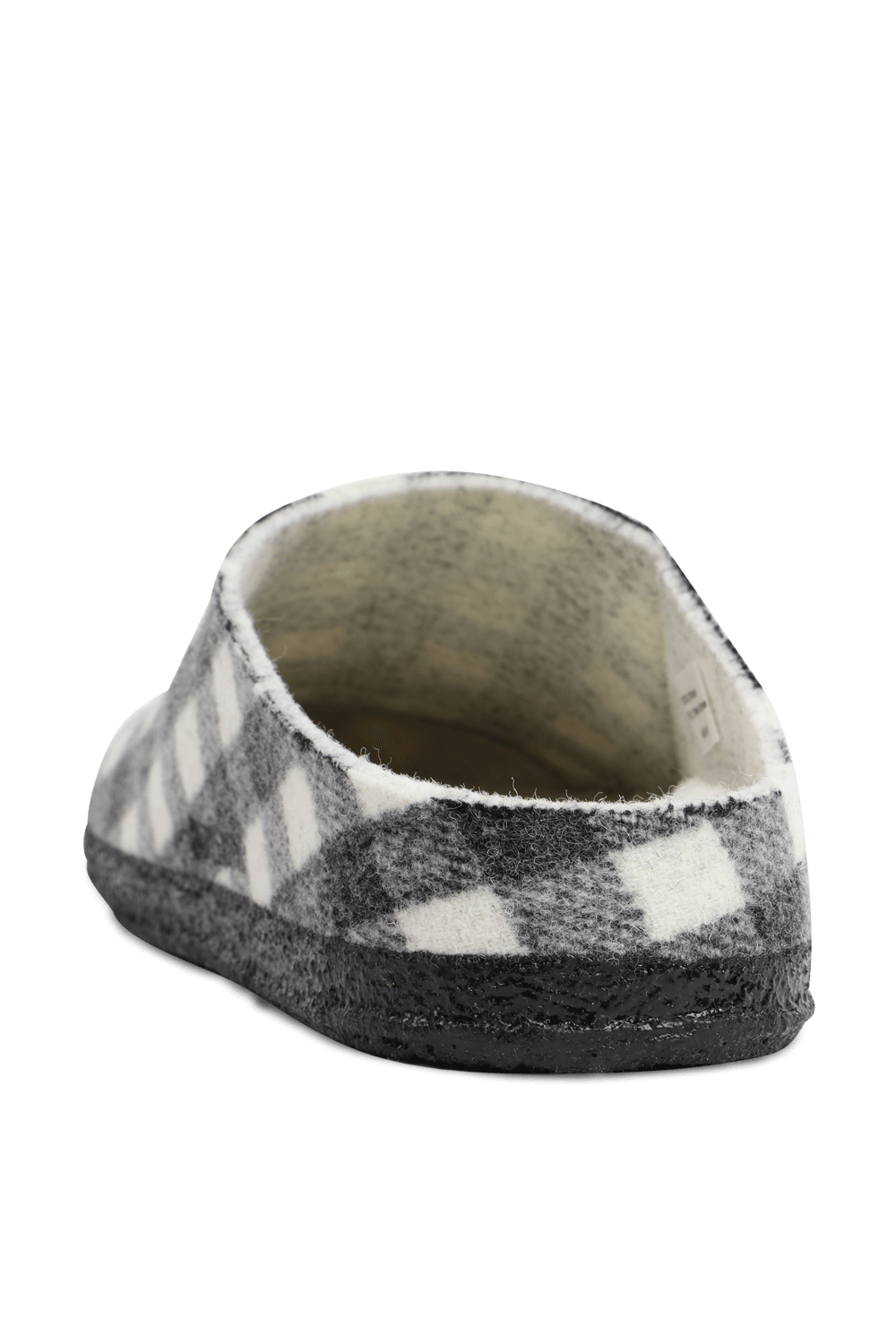 תמונה אחורית של נעלי בית מצמר בגווני שחור ולבן