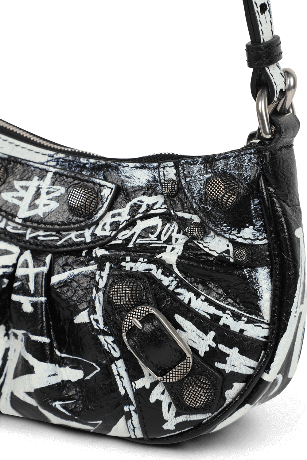 תמונת תקריב של תיק כתף גרפיטי מעור לה קגול בגודל מיני