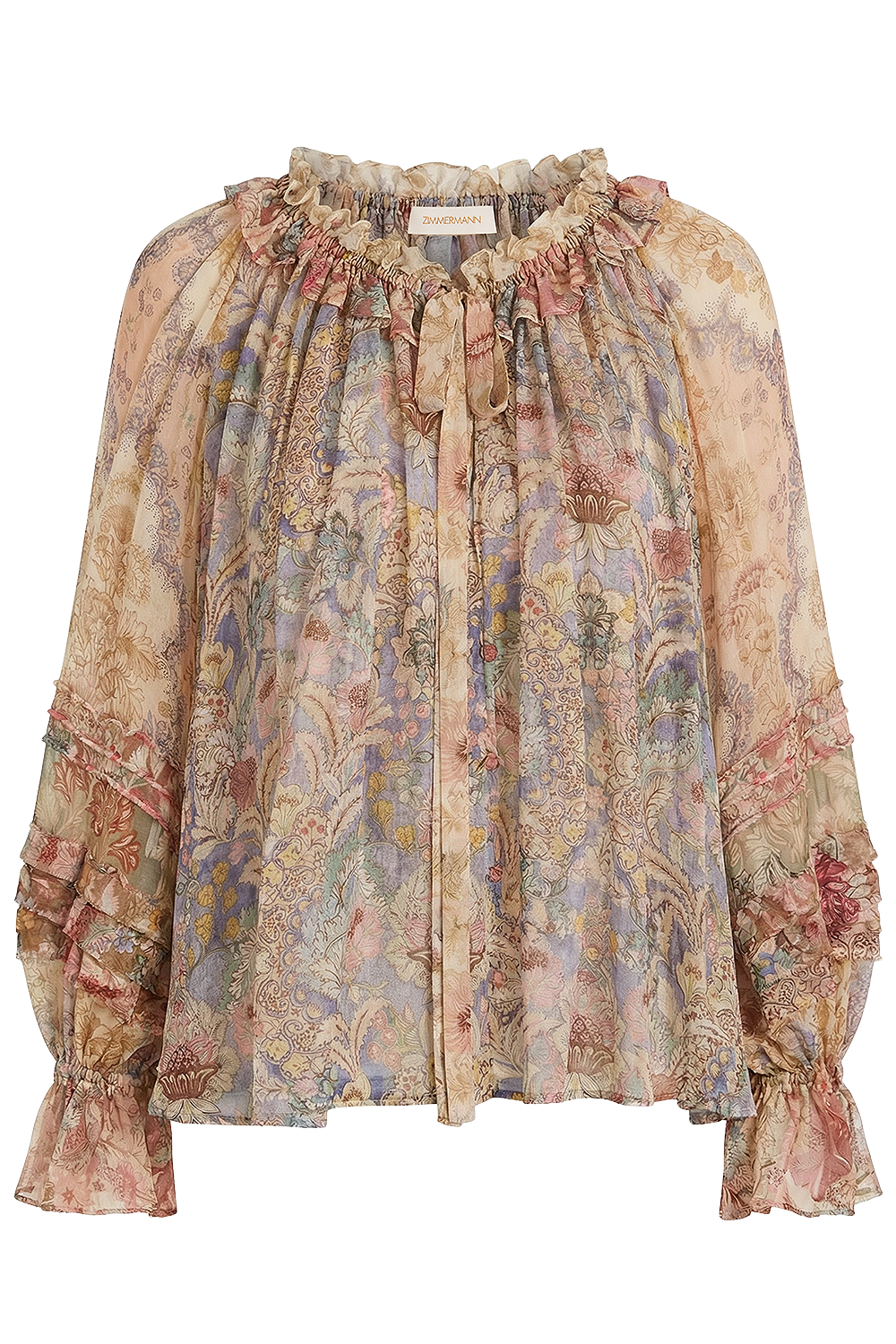 תמונה קידמית של חולצת משי בהדפס פרחוני