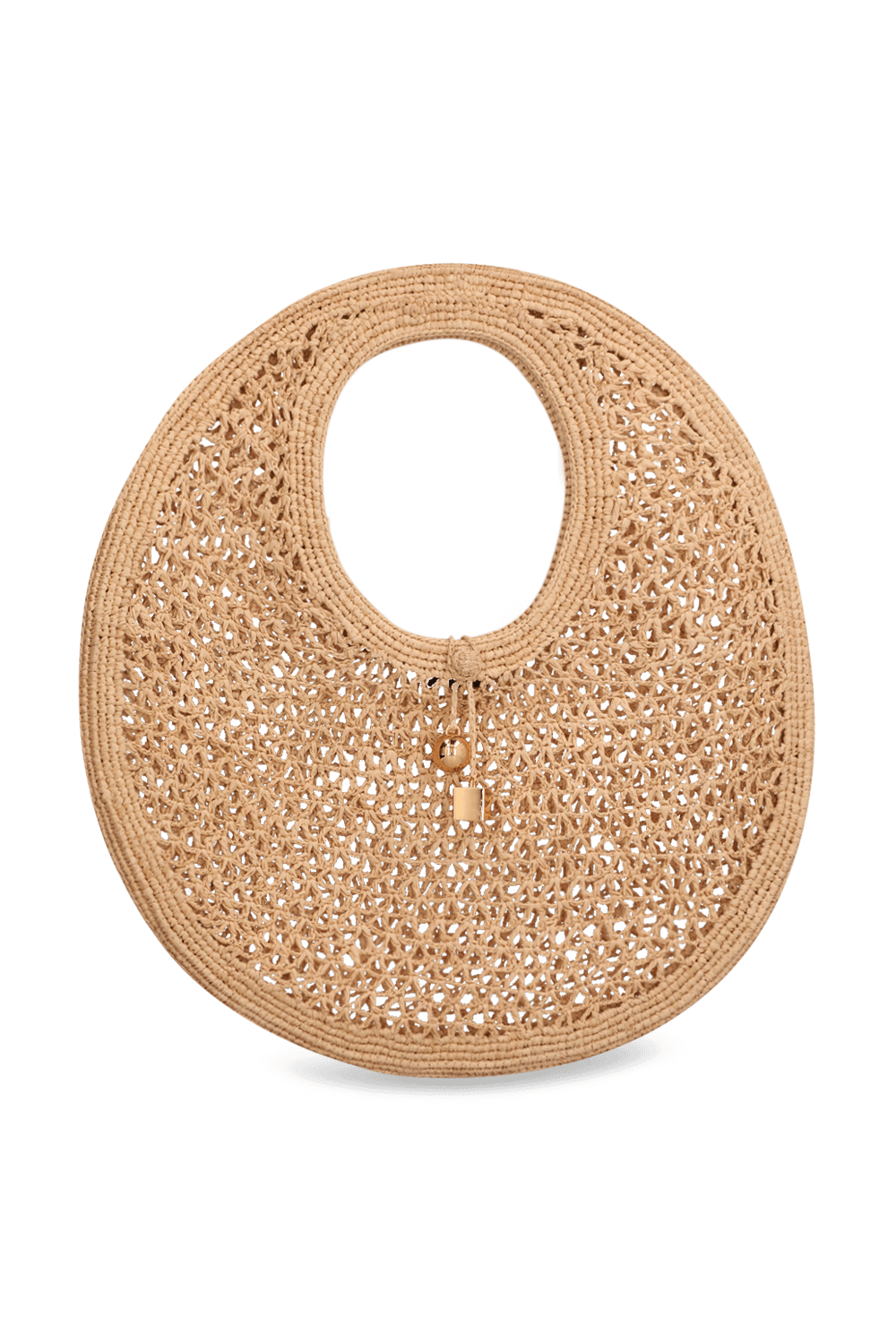 תמונה קידמית של תיק רפיה מעוגל