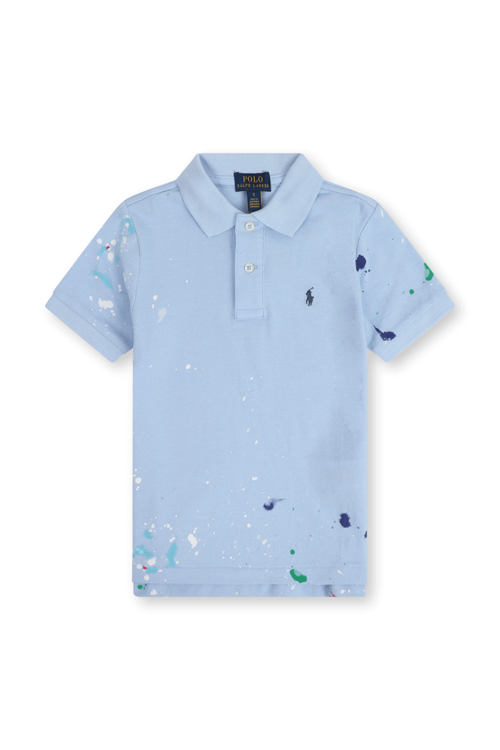 תמונה קידמית של גילאי 8-16 חולצת פולו תכלת עם זריקת צבע