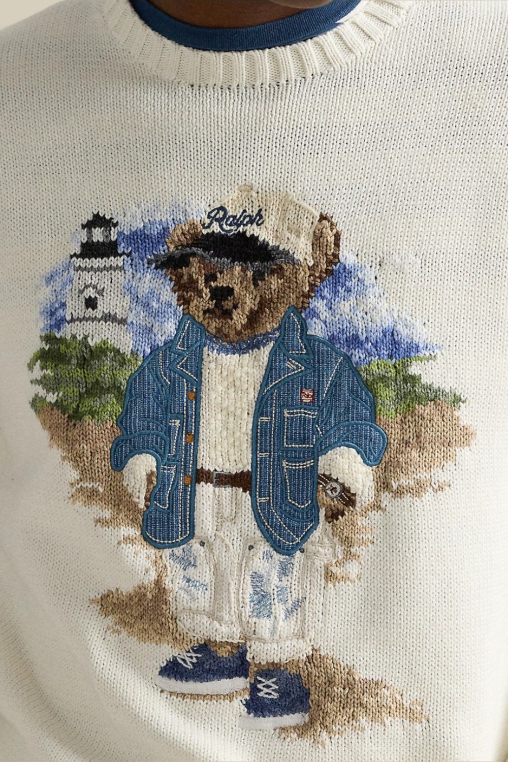 תמונת תקריב דוגמן של סריג כותנה דובי פולו