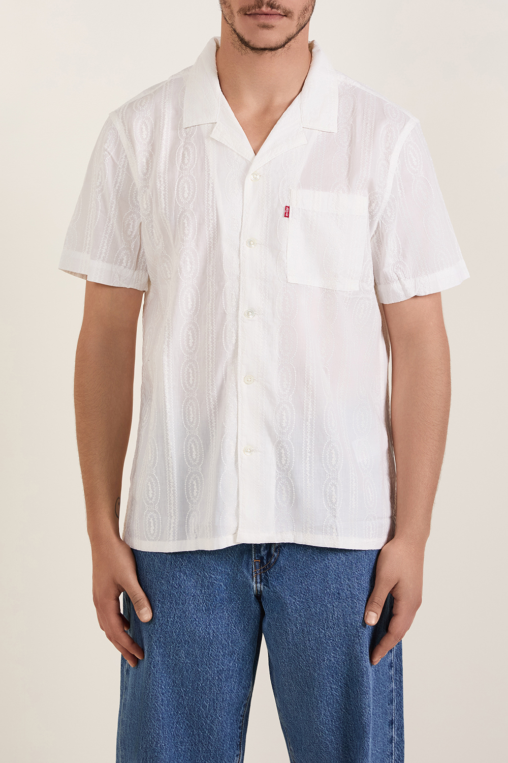 תמונת דוגמן קידמית של חולצת כפתורים עם רקמה