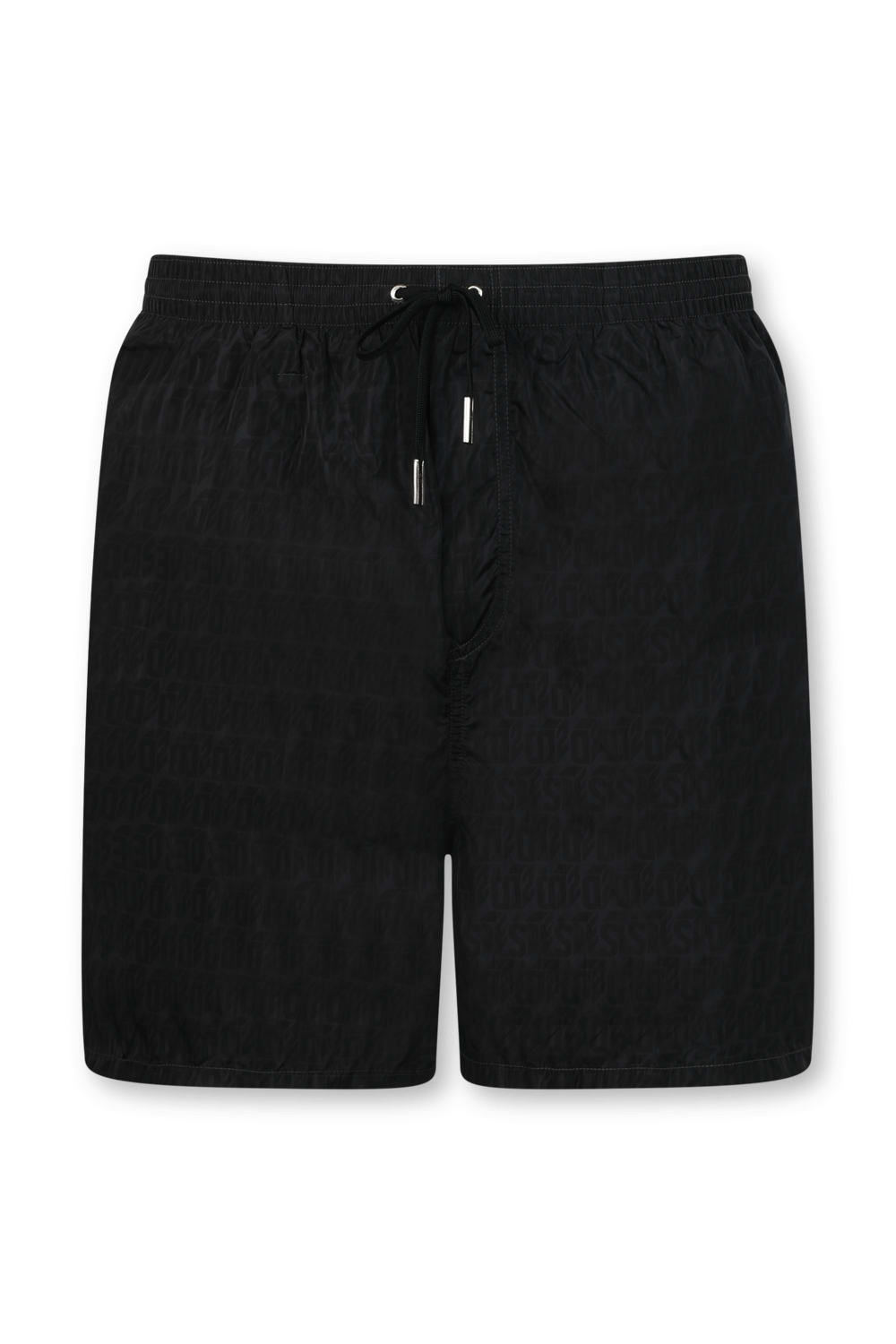 תמונה קידמית של בגד ים שחור עם פרינט מונוגרמי