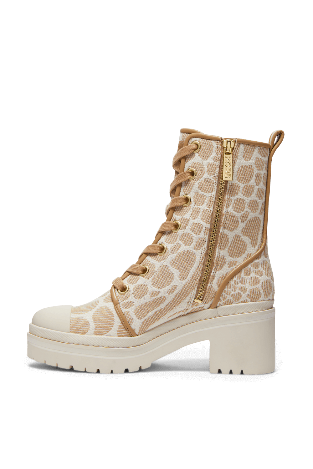 תמונה אחורית של מגפי קורי מונומרים באריגת ג'קארד