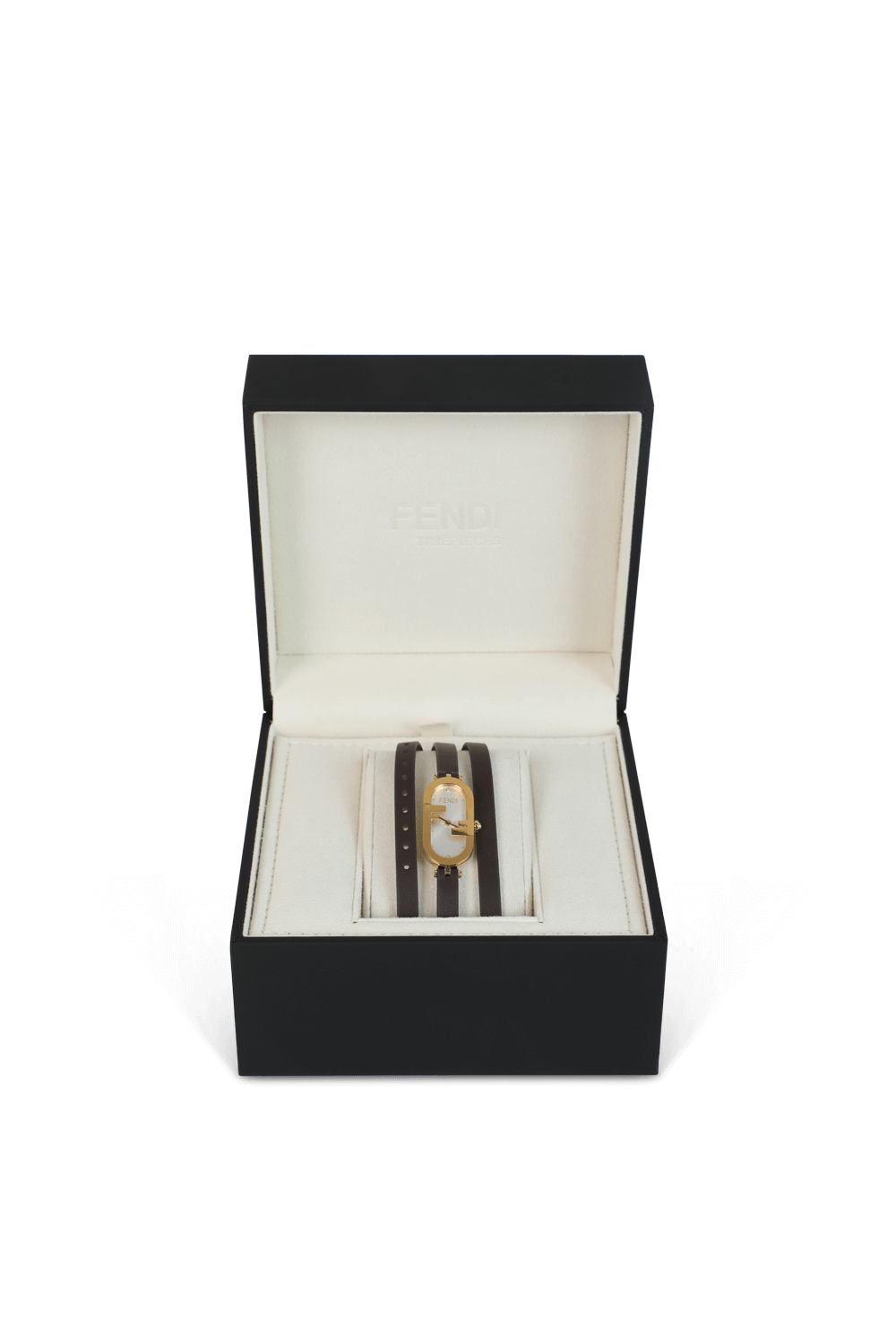 תמונת תקריב של שעון זהב אנכי עם רצועת עור