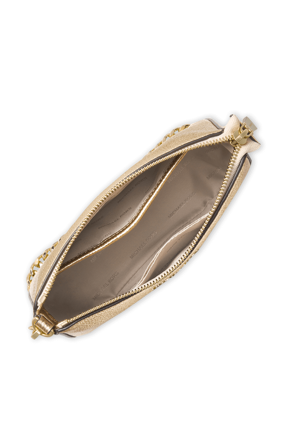 תמונה אחורית של תיק צד קטן מעור בגוון זהב