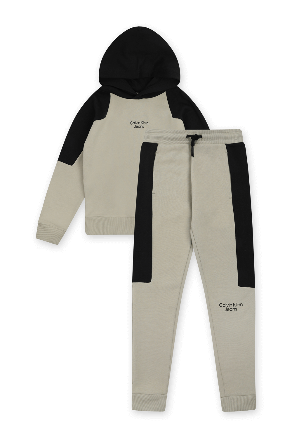 תמונה קידמית של סט קולורבלוק מכנסי ג'וג וכובע קפוצ'ון - גילאי 4-16