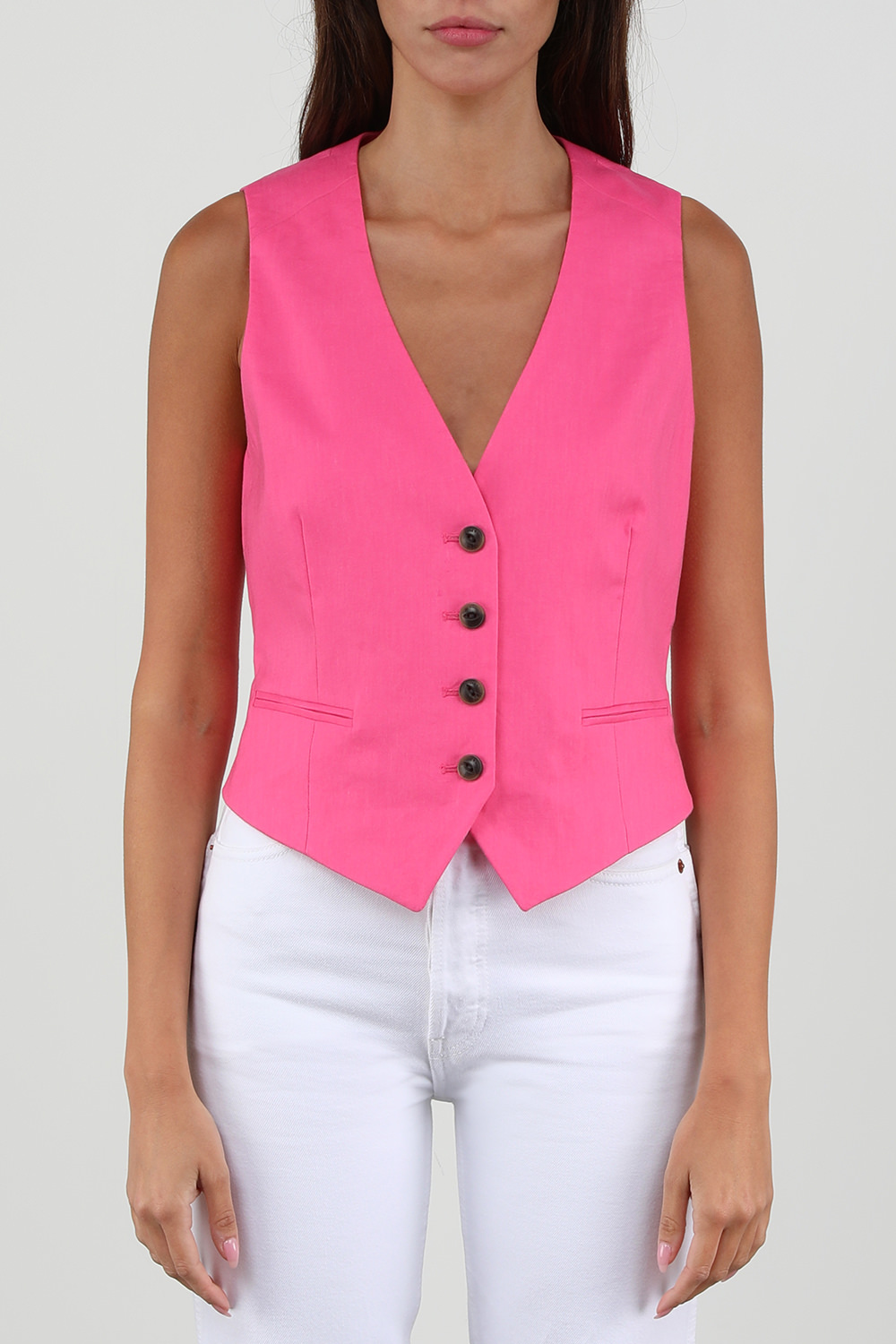 תמונת דוגמן קידמית של וסט פשתן ורוד