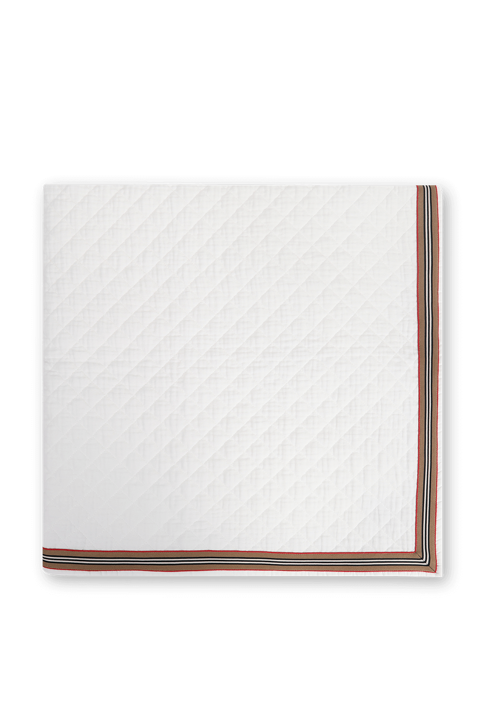 תמונה קידמית של שמיכת תינוקות לבנה עם מסגרת פסים