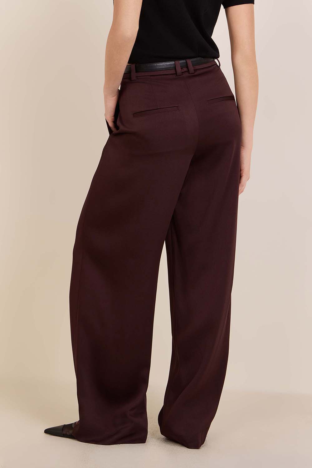 תמונת דוגמן אחורית של מכנסיים מחוייטים עם קפלים