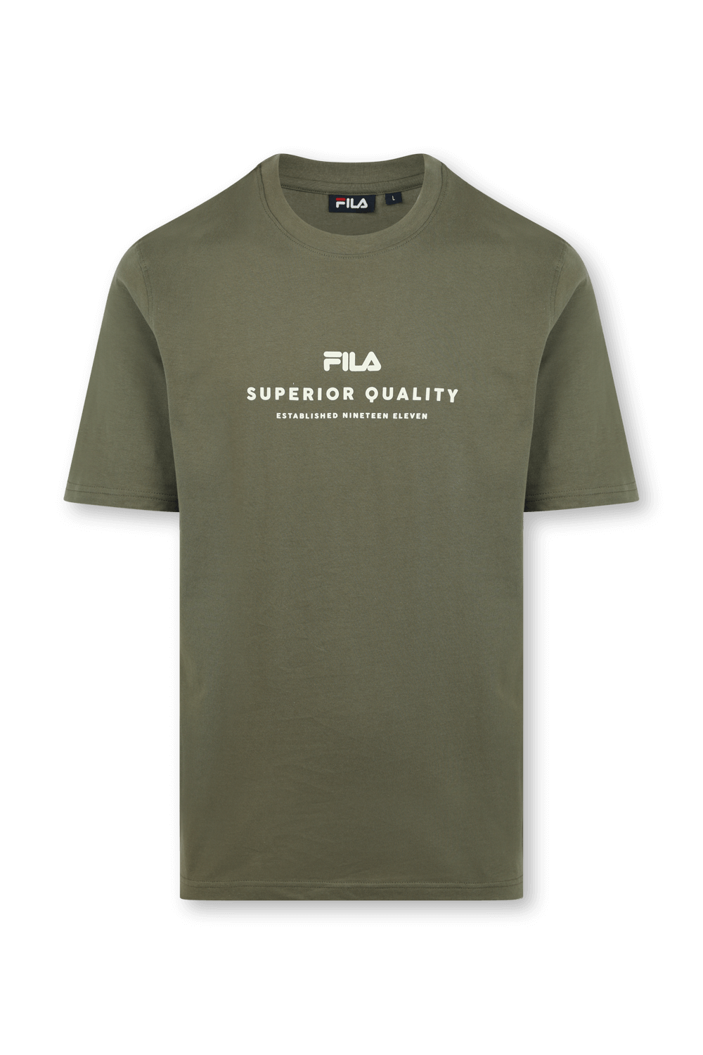 תמונה קידמית של חולצת טי עם לוגו בגוון ירוק זית