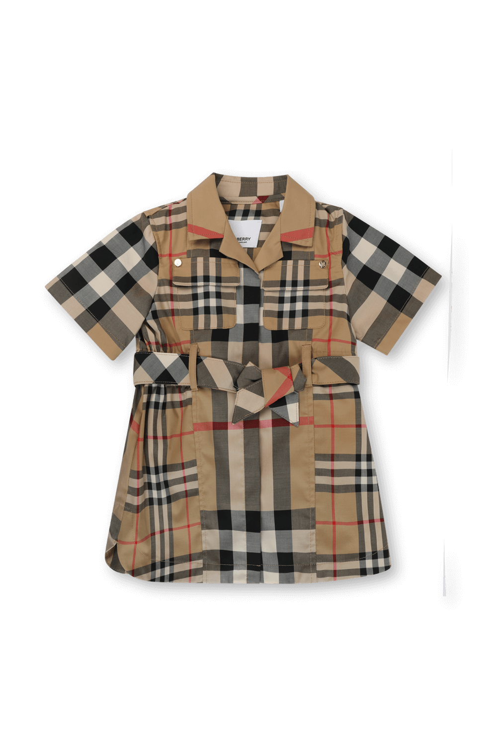 תמונה קידמית של שמלת משבצות מכופתרת עם קשירה - גילאי 6 חודשים - שנתיים