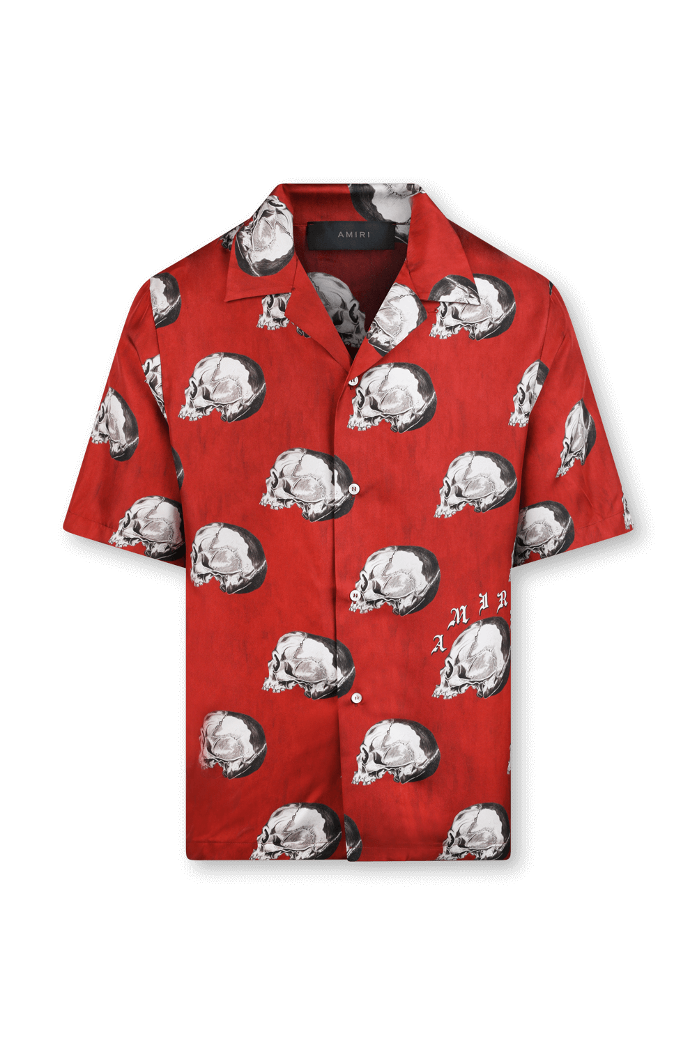 תמונה קידמית של חולצה מכופתרת קצרה ממשי עם הדפס גולגולות